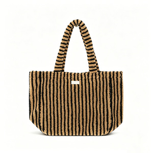 Women's Custom Brown Sherpa Tote Bag with Fluffy Teddy Crossbody Striped Fashionable Fur Winter Plush Texture Bag for Girls Lady - Product Image 2