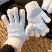 Nouveaux gants en tricot doux à flocons de neige contrastants bleus et blancs avec strass, pour l'hiver, les loisirs quotidiens, coupe-vent et chauds