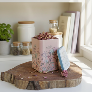Pastel Pink 1L Slip Lid <b>Floral</b> Design Metal Tin <b>Box</b> 90x90x125 mm Square Food <b>Storage</b> & Container Kontensan ER0181G - Product Image 3