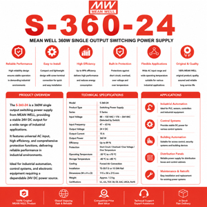 โมดูล PLC รุ่นใหม่ S-360-24 ของแท้ พร้อม DOP-107DV ได้รับการรับรองมาตรฐาน EPR และ CE  แหล่งจ่ายไฟแบบสวิตชิ่ง มีสินค้าในคลัง - Product Image 5