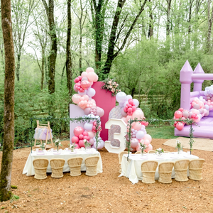 Silla infantil de ratán, para uso en exteriores, diseño moderno, apta para niños de 3 a 8 años, decorada con globos rosas, fiesta de cumpleaños - Product Image 1