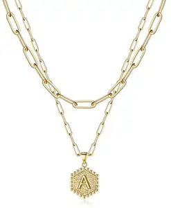 Изящные двухслойные ожерелья с простой буквой шестиугольник кулон начальное колье