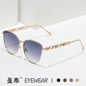 แว่นตา แว่นกันแดดทรงแคทอาย กรอบโลหะสีทอง UV400 ป้องกันแสงแดดสำหรับผู้หญิง - Product Image 1