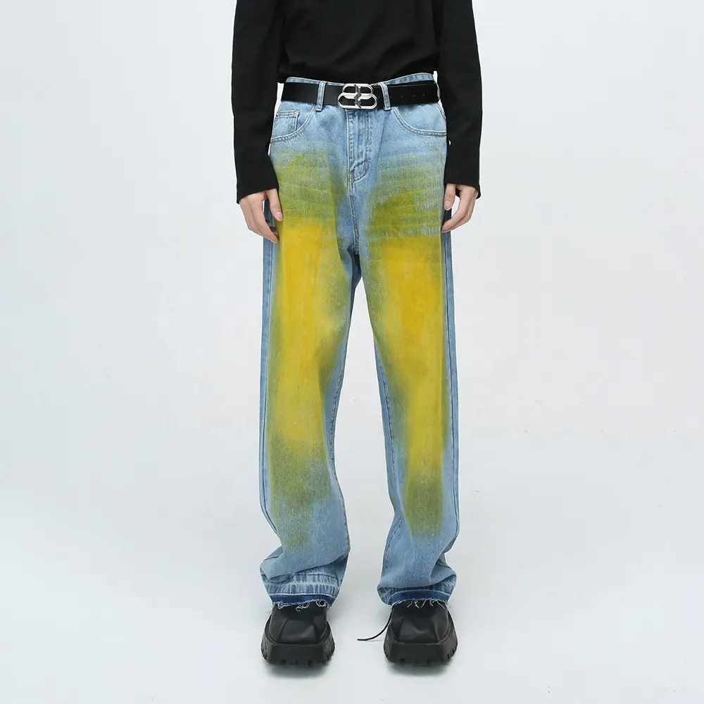 Gdtex custom designer acid wash loose jeans vintage baggy jeans men