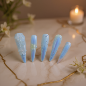 Unghie Finte Lunghe di Lusso Inlibeba, Design Personalizzato in Resina Blu Chiaro Aura - Product Image 2