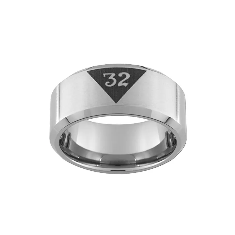 POYA cincin Tungsten Carbide, Unisex 10mm, cincin Freemason 32nd derajat berlapis perak 18K pola angka dibuat baja anti karat Titanium