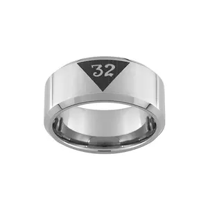 POYA Unisex 10mm in carburo di tungsteno Freemason anelli 32 ° grado placcato argento 18K modello di numero realizzato in acciaio inossidabile titanio