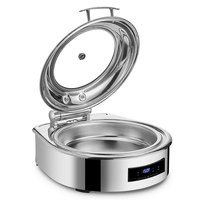 Plato de frotamiento circular de lujo de 6L, cubierta de vidrio hidráulica, colección de servidores de buffet de acero inoxidable, varios estilos, plateado dorado