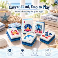 En gros, Ensemble de Mahjong Océanique Personnalisé en Acrylique, Tuiles de Mahjong Côtières à 4 Couches, Motifs Dauphin, Hippocampe, Joker, Cadeau pour Soirée de Jeu