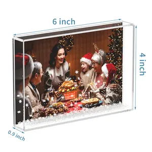 Matrimonio all'ingrosso 5 x7 4 x6 Liquid Floating Sparkle Photo Frame acrilico Christmas Insert Snow Globe Picture Frames