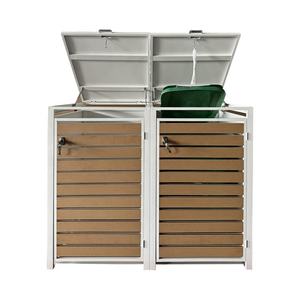 Copertura per Bidone della Spazzatura <span class=keywords><strong>in</strong></span> Acciaio Inox con Porta <span class=keywords><strong>in</strong></span> <span class=keywords><strong>Legno</strong></span>, Copertura per Bidone da Giardino, Copertura per Bidone della Spazzatura da Esterno - Product Image 2