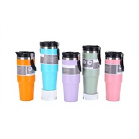 Gourde isotherme double paroi 30 oz avec poignée, portable pour l'extérieur, durable, impression sérigraphique moderne