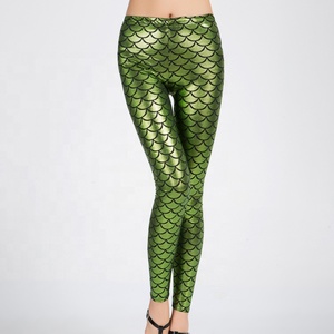 Mallas verdes <span class=keywords><strong>con</strong></span> escamas de pescado para mujer, mallas estampadas, pantalones de lápiz brillantes, pantalones elásticos brillantes, disfraz Hippie, mallas de sirena - Product Image 6