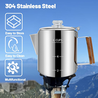 Cafetière à Percolation en Acier Inoxydable Direct Usine avec Poignée en Bois Anti-Brûlure, pour Cuisinière, Idéale pour le Camping et les Voyages en Extérieur