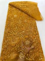 Tissu brodé de fleurs en relief 3D avec perles AO.YI. pour robes de mariée et robes de soirée - Robes de mariée et tenues de soirée