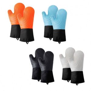 Kingwise <b>Long</b>-Style Silicone Oven Glove Set Heat Resistant <b>Slip</b>-Resistant for Baking Food BBQ Grill Use Cotton Microwave Mitt - Product Image 1