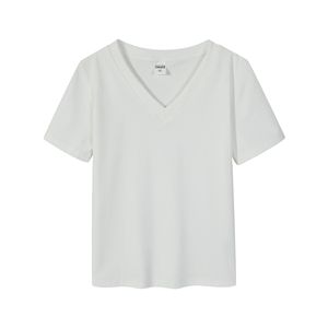 T-<span class=keywords><strong>shirt</strong></span> <span class=keywords><strong>basique</strong></span> d'été pour <span class=keywords><strong>femme</strong></span> RUICHI, col en V, en fil de spandex, manches courtes, couleur unie, coupe ajustée - Product Image 6