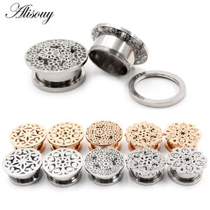 اليسوي قطعتان برغي وردي اللون الذهبي بلينغ سدادات أنفاق الأذن مقاييس مخرطة الفولاذ المقاوم للصدأ الأذن المتوسع الجسم ثقب المجوهرات - Product Image 2