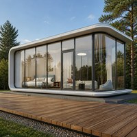 Maison modulaire en structure acier moderne, style conteneur, maison mobile avec design de mur en verre