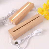 Base d'affichage LED rectangulaire en bois USB, support de lampe 3D à intensité variable, lumière de nuit colorée blanc chaud, présentoir de bureau en bois naturel
