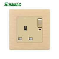 Enchufe de Pared con Logotipo Personalizado Tipo Hotel 86, de Aluminio, con Cable de Alimentación, Estándar UK 13A, Esquinas Cuadradas, con Interruptor e Indicador Luminoso