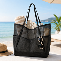 Sac fourre-tout de plage en maille personnalisé, grande capacité, pliable, avec poches latérales, réutilisable, pour courses, sac à main pour femme, voyage, piscine