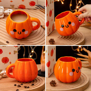 Tasse en céramique Chaozhou en forme de citrouille, couleur orange, avec poignée, tasse de fête pour femmes, tasse individuelle DB2412 - Product Image 1