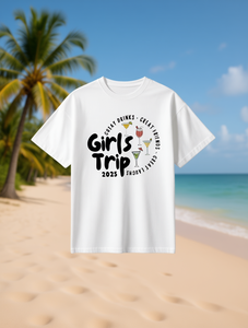 T-Shirt Stampata 'Girls Trip 2025' per Donna, Manica Corta, Collo Tondo, Casual, Traspirante, in Cotone, Outfit per Vacanze Primavera-Estate - Product Image 2