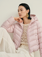 Blouson d'hiver matelassé en V pour femme, personnalisé, tricoté, à capuche régulière, avec cordon de serrage, fermeture éclair, écologique, vente en gros