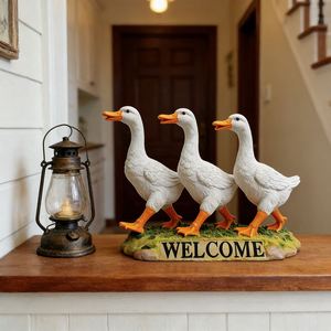 Letrero de Bienvenida de Resina para Exteriores con Diseño de Familia de Patos, Linda Estatua de Ganso para Decoración de Jardín o Porche, Figura de Animal Resistente a la Intemperie para Decoración Rústica - Product Image 3