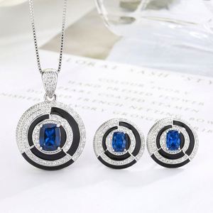 Conjunto de Collar y Pendientes Elegantes Huayoumei Azul con Zirconia de Acero Inoxidable Plateado para Mujer - Venta al por Mayor - Product Image 1
