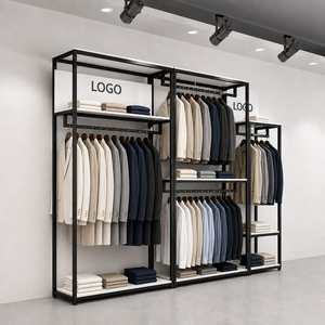 Étagères de présentation de vêtements en acier inoxydable doré sur mesure, 2 niveaux, sur pied, pour boutiques - Product Image 4