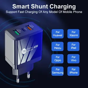 Wholesale A Mazon US/EU/UK Type-C+dual Port USB QC3.0 Fast Charger PD 45W Quicky Charger For Iphone Huawei Xiaomi Mobile Phones