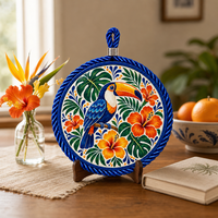 Sous-plat en céramique rond de 17 cm, motif toucan tropical, impression UV émaillée, base en liège, pour la décoration de table de cuisine, cadeau