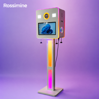 Photomaton double écran ROSSMINE en alliage d'aluminium, prend en charge 2 appareils photo reflex numériques 15,6 pouces, impression instantanée pour les événements de mariage