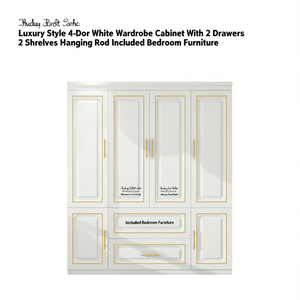 Armadio di Lusso a 4 Ante Bianco con 2 Cassetti, 2 Ripiani e Asta Appendiabiti Inclusa, Arredamento per Camera da Letto - Product Image 1