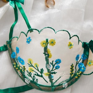 Lencería femenina sexy elegante, conjunto de 2 piezas bordado verde Coquette íntimo, lencería verde con lazo Floral pequeño para chica joven - Product Image 4