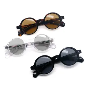High Quality Round Acetate Polarized Sun Glasses Custom Logo Transparent Gray Sunglasses UV400 lunette de soleil