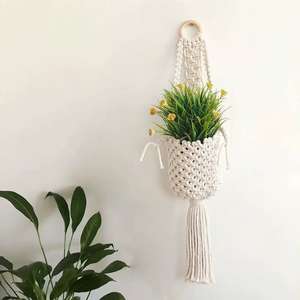 Porte-fleurs suspendu en macramé bohème avec anneau en bois, panier mural en corde de coton fait à la main pour fleurs séchées et artificielles, décoration intérieure - Product Image 2