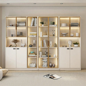 Huide <b>Solid</b> <b>Wood</b> <b>Bookcase</b> Floor Mount Modular Storage Cabinet With Glass Doors For Home Office Study Room - Product Image 3