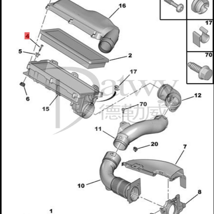 SPYAIR6点セット OE 9804412280 Dry Air Filter Assembly for Peugeot Citroen 1.6T