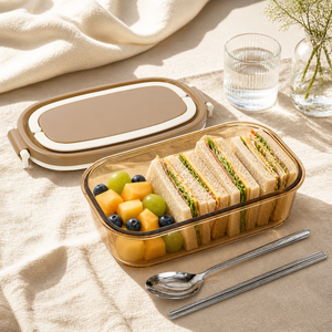Boîte à lunch <span class=keywords><strong>en</strong></span> verre portable 950 ml, conteneur de stockage alimentaire ovale à double couche avec poignée pour l'école - Product Image 6