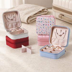 Boîte de rangement portable en PU de qualité supérieure pour bijoux, avec fermeture éclair, pour boucles d'oreilles, clous, colliers et bagues - Vente en gros fabricant - Product Image 1