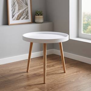 Mesa de Comedor Redonda Moderna con Patas de Madera y Tapa de Plástico, Diseño Escandinavo, Mueble Estable para el Hogar - Product Image 4