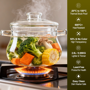 Olla para Leche <span class=keywords><strong>de</strong></span> <span class=keywords><strong>Vidrio</strong></span> <span class=keywords><strong>de</strong></span> Borosilicato <span class=keywords><strong>de</strong></span> Alta Resistencia 2000ml KP-00120, Resistente al Calor, para Sopa y Comida para Bebés - Product Image 2