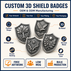 Juego de Insignias de Escudo 3D Fundidas a Presión con Diseño de Animales Naturales en Plata Antigua Personalizada - Product Image 4
