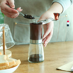 Premium Professional tragbare kleine Glas manuelle Kaffeebohnen mühle Mühle mit faltbarem Metall griff einstellbar für den Außenbereich - Product Image 2