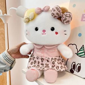 Lindo Peluche de Gato con Estampado de Leopardo y Lazo, Venta al por Mayor y al Detal, Regalo de Cumpleaños Suave, Muñeco de Peluche para Dormir, Compañero Animal, Decoración del Hogar - Product Image 4