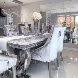 Modern Luxury Kitchen Restaurant Tables and <strong>6</strong> <strong>Chairs</strong> <strong>Sets</strong> <strong>Grey</strong> High End <strong>Dining</strong> Table <strong>Set</strong> for Home - Product Image 3
