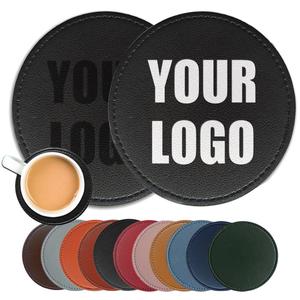 Wholesale Personal PU Leather Coaster Custom Logo Print Logo PU Leather Coaster for Drinks Coasters Pad <b>Cup</b> <b>Mat</b> Promotional Gift - Product Image 1